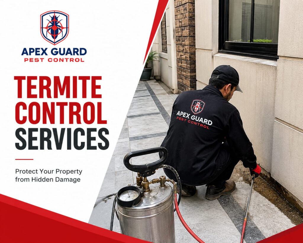 Professional termite treatment service in Islamabad by Apex Guard Pest Control. Expert technicians applying anti-termite treatment to protect homes and commercial properties from termite damage.
